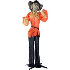 Haunted Hill 60" Standing Scarecrow, Light-up-Eyes, Sound, Rotating Head - Orang