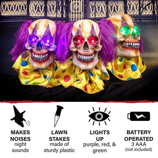 3pc Clown Lawn Stakes W/LU Multi Eyes 2 3pc Clown Lawn Stakes W/LU Multi Eyes - Image 2