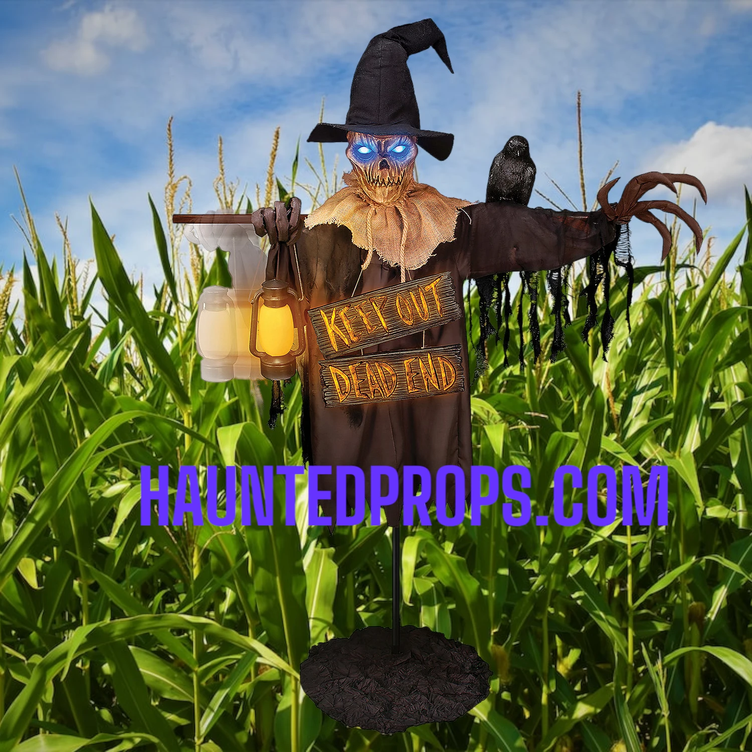 78-Inch Animated Scarecrow With Lantern And Sign 1 78-Inch Animated Scarecrow With Lantern And Sign