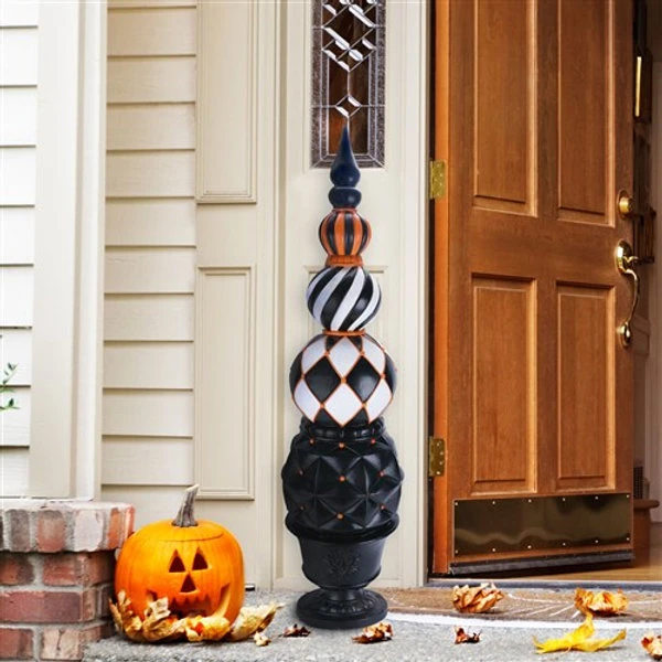 HHF 50" Resin Ball Finial In Black Pedestal Urn - Black, Orange 1 HHF 50" Resin Ball Finial In Black Pedestal Urn - Black, Orange