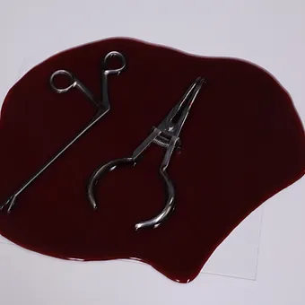 Resin Blood Pool With Medical Clamps 1 Resin Blood Pool With Medical Clamps