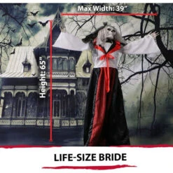 65" Standing Bride With Lights, Sound, Moving Arms - Black/White/Red