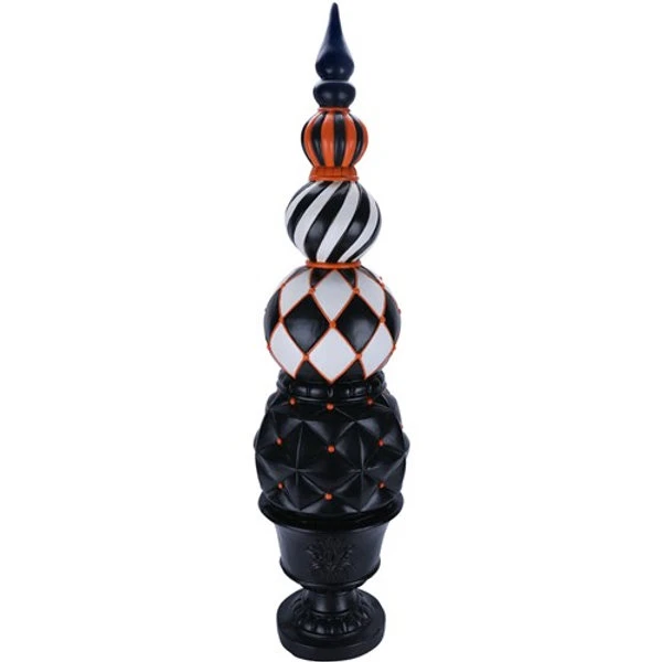 HHF 50" Resin Ball Finial In Black Pedestal Urn - Black, Orange 2 HHF 50" Resin Ball Finial In Black Pedestal Urn - Black, Orange - Image 2